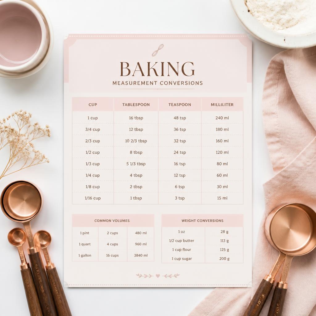Tabela de medidas e conversões para confeitaria